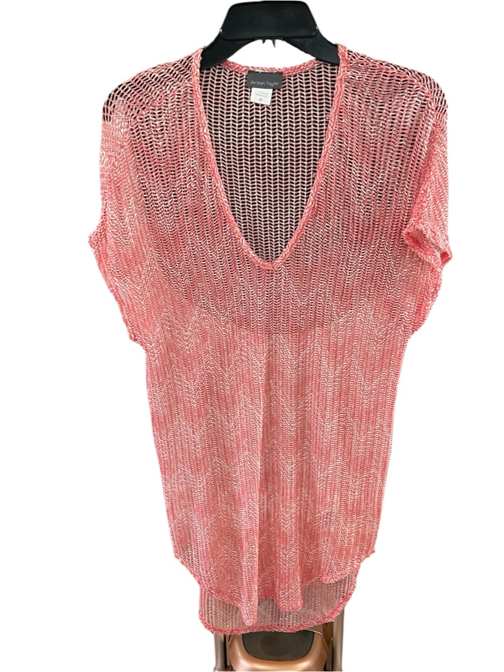 Jordan Taylor Coral Pink Open Weave Knit Swim Cover Up Tunic Size M
